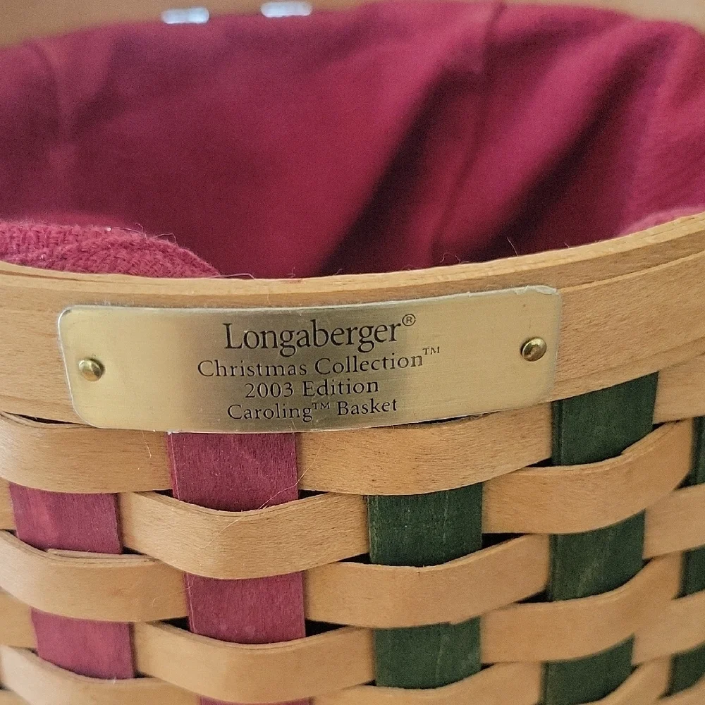 Longaberger Vintage 2003 Christmas Collection Caroling Basket With Both Linings